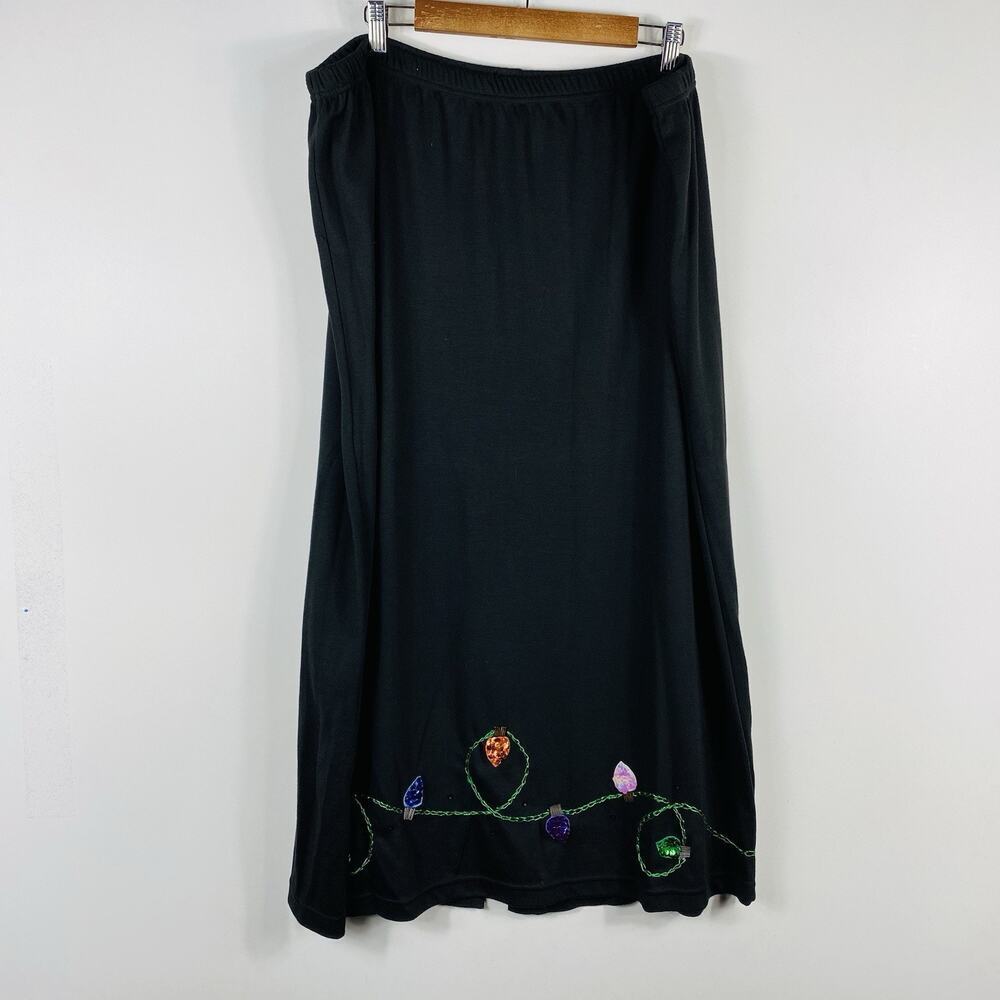 Quacker Factory Maxi Skirt 2X Black Pull On Christmas Lights Sequin Embellished
